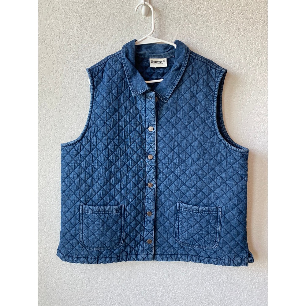 Serengeti Women Quilted Denim Blue Vest Classic Country Casual XL Blue